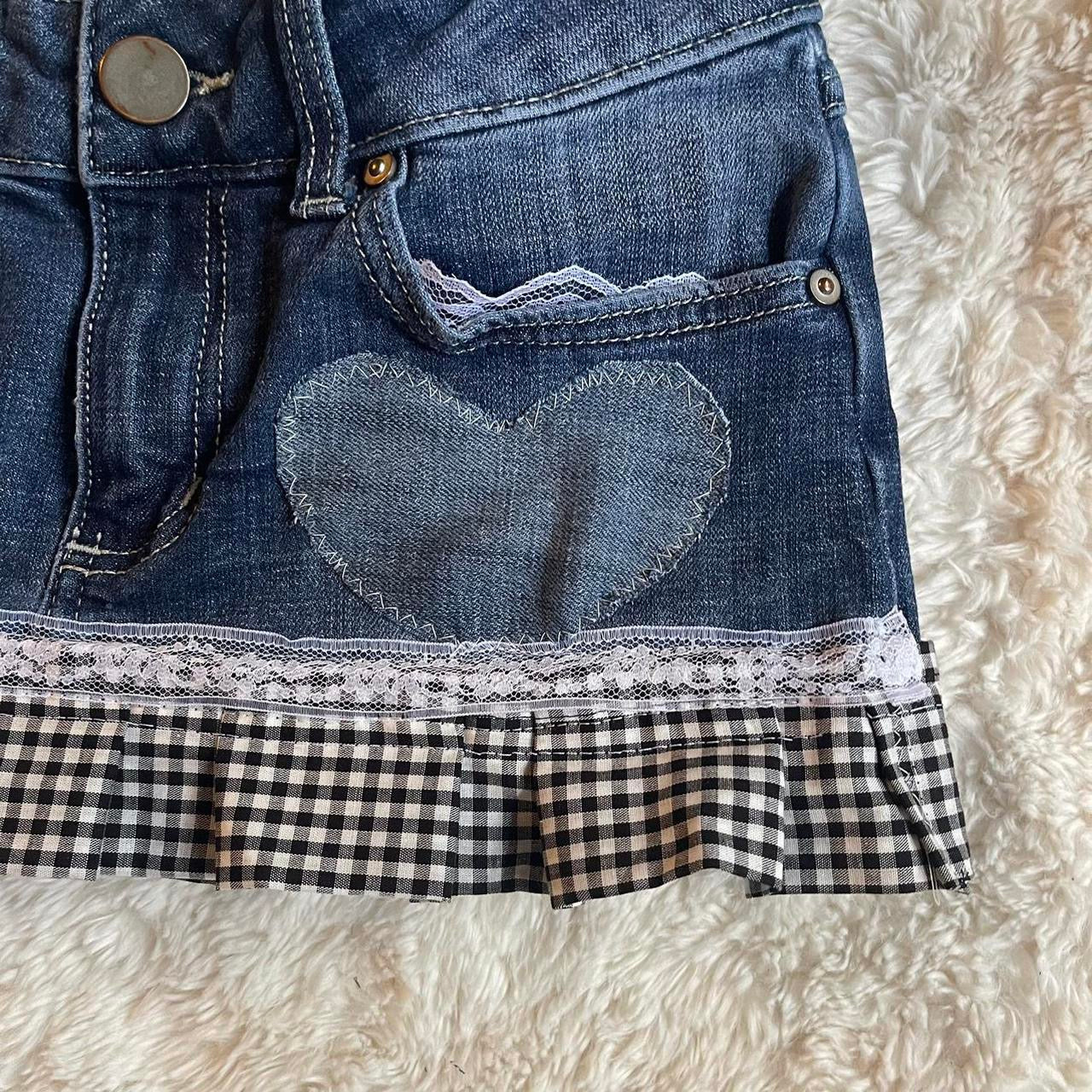୨୧ reworked OOAK vintage “sweetheart” princess micro mini denim skirt with trim and bow details