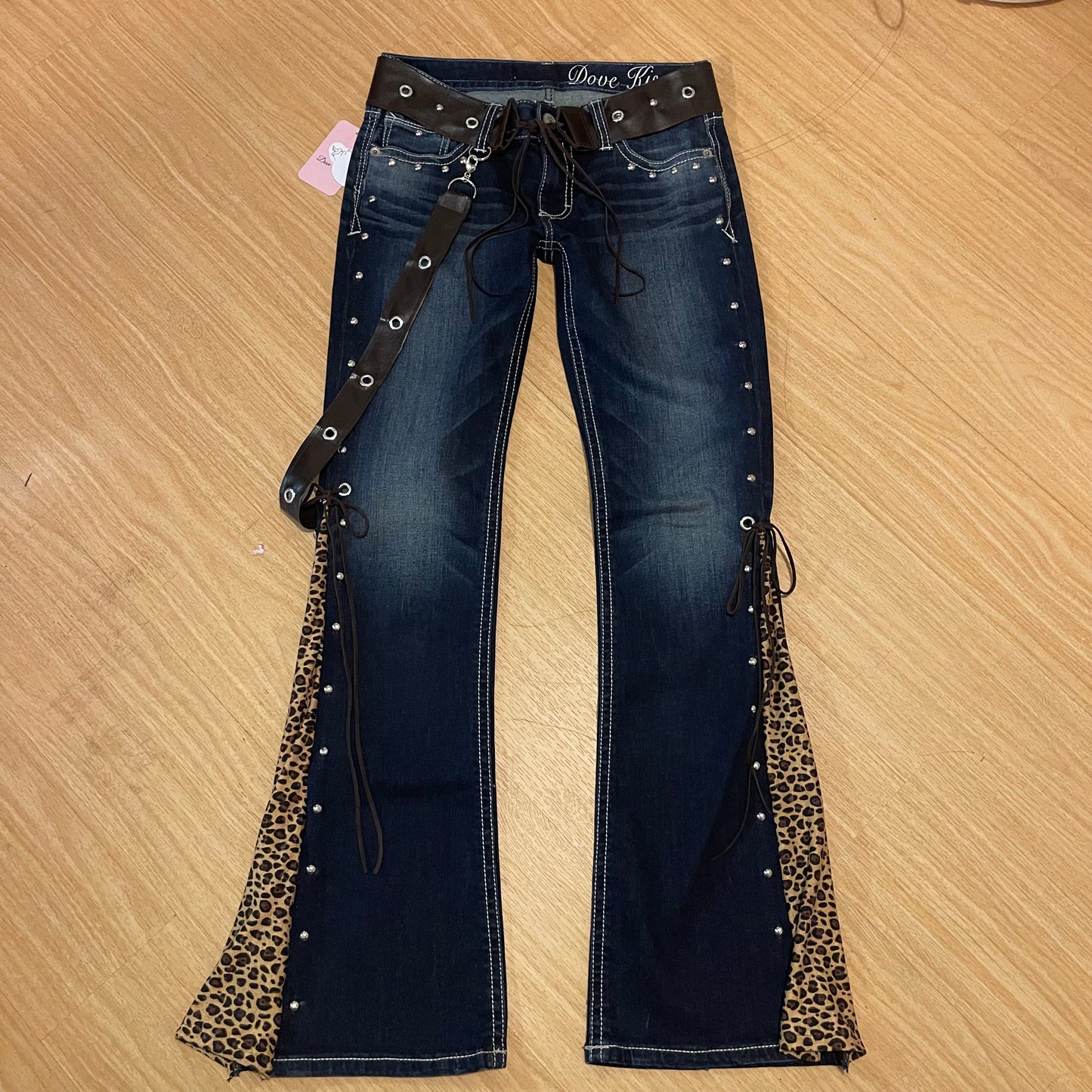 ROCKSTAR DIVA Reworked/Upcycled Leopard Flare Jeans - SIZE 6