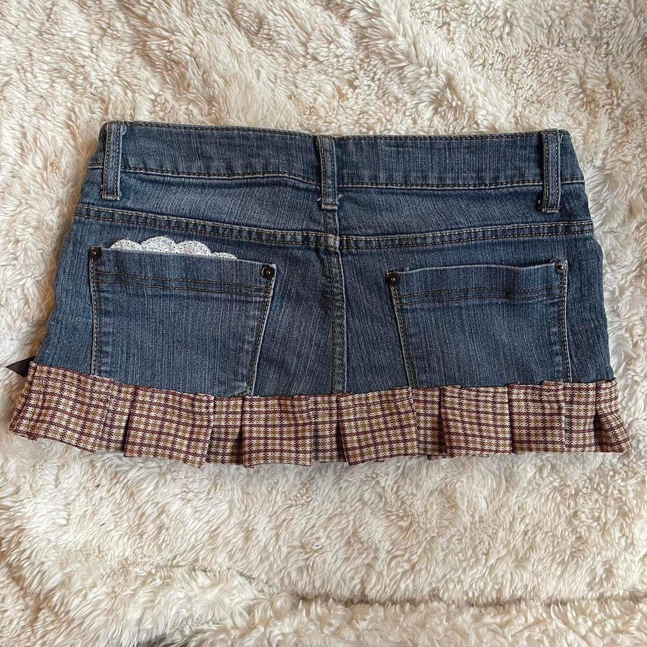 ୨୧ reworked OOAK vintage 70s brooklyn baby princess micro mini denim skirt with trim, lace and bows