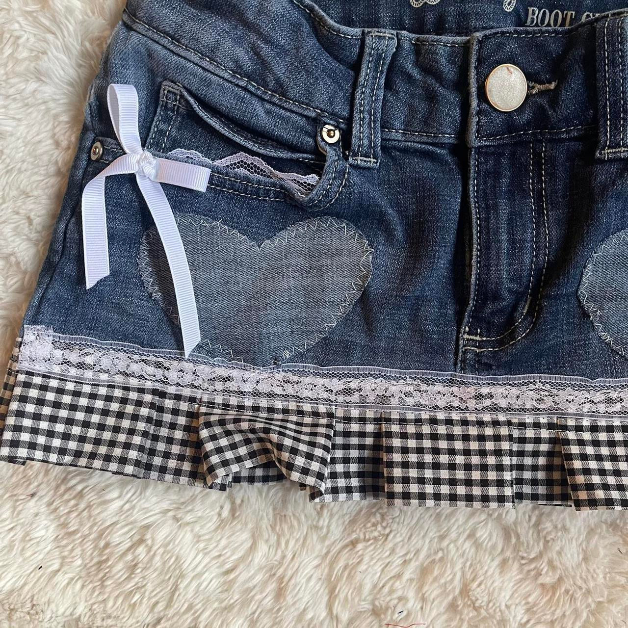 ୨୧ reworked OOAK vintage “sweetheart” princess micro mini denim skirt with trim and bow details