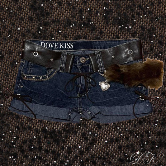 ROCKSTAR PRINCESS Mini Faux Fur Denim Shorts - SIZE XXXS
