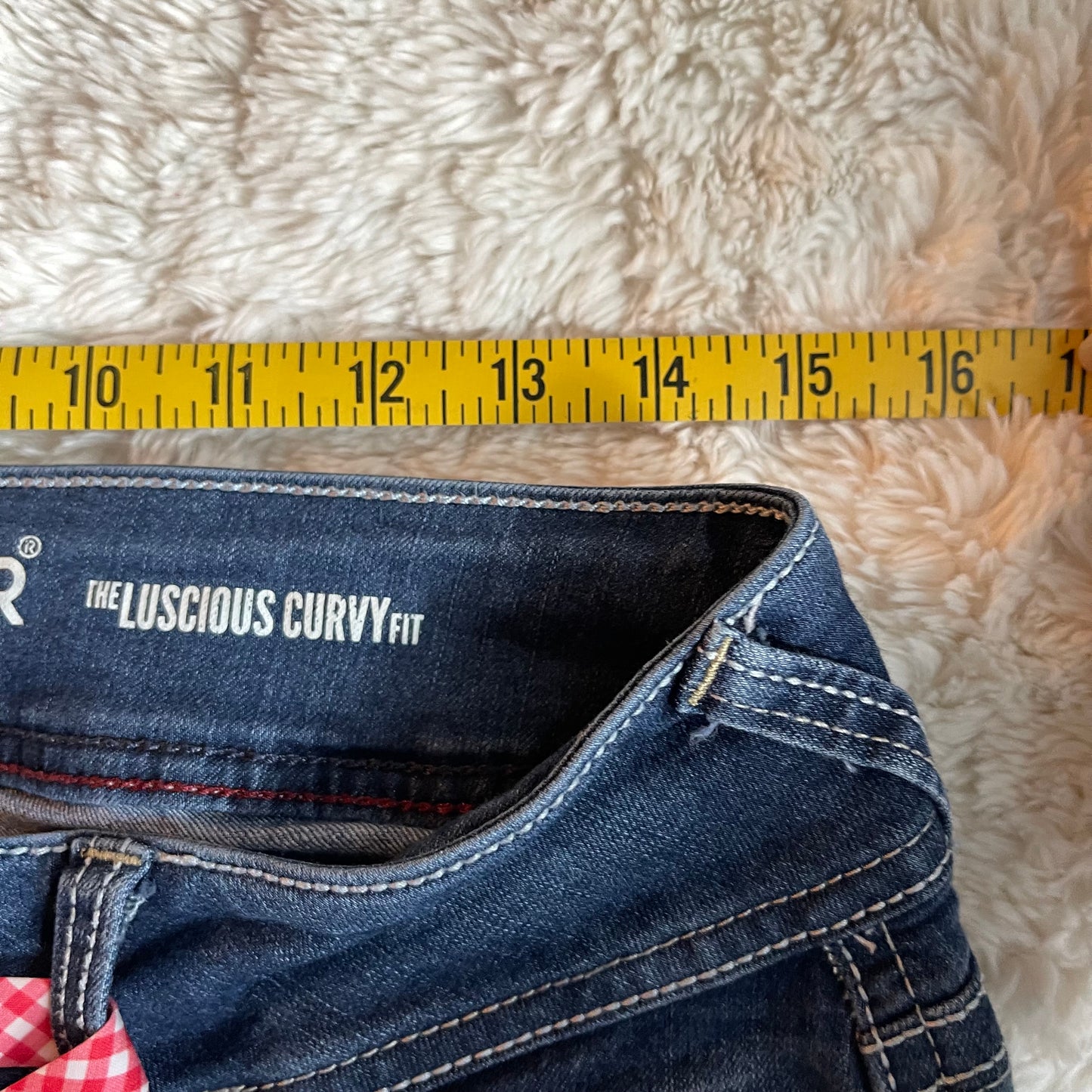 ୨୧ reworked OOAK vintage micro mini denim skirt with lace trim, contrast stitching and bow details