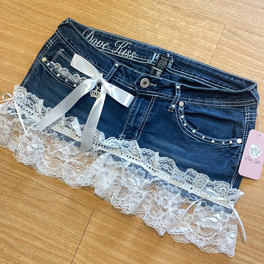 Reworked/Upcycled Mini Skirt (with lace & embellishments)