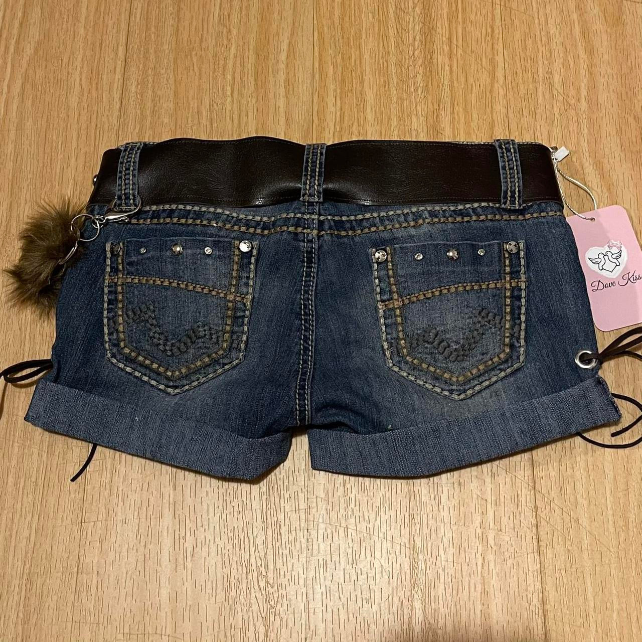 ROCKSTAR PRINCESS Mini Faux Fur Denim Shorts - SIZE XXXS