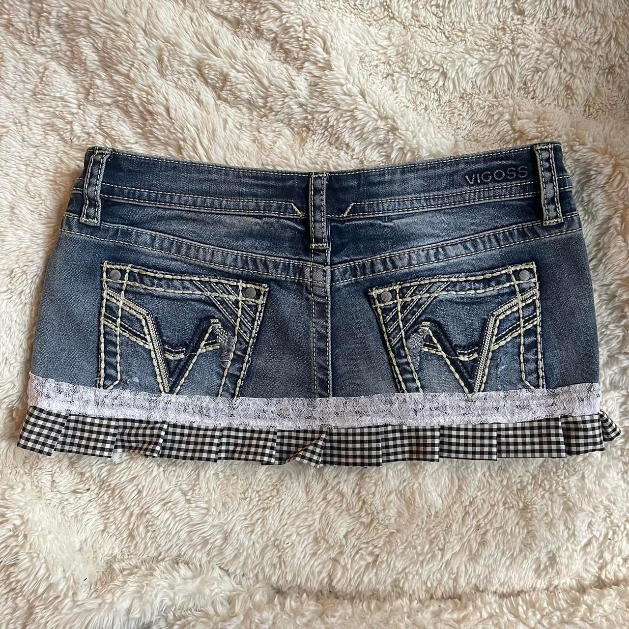 ୨୧ reworked OOAK vintage princess micro mini denim skirt with trim and bow details