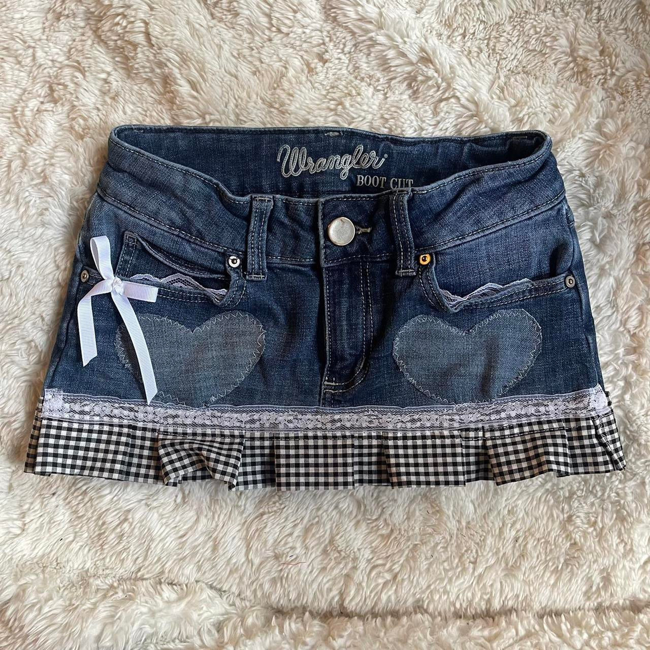 ୨୧ reworked OOAK vintage “sweetheart” princess micro mini denim skirt with trim and bow details