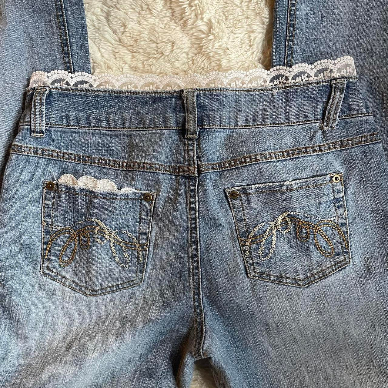୨୧ reworked vintage princess OOAK gingham ribbon flare jeans with contrast stitching, lace & bows
