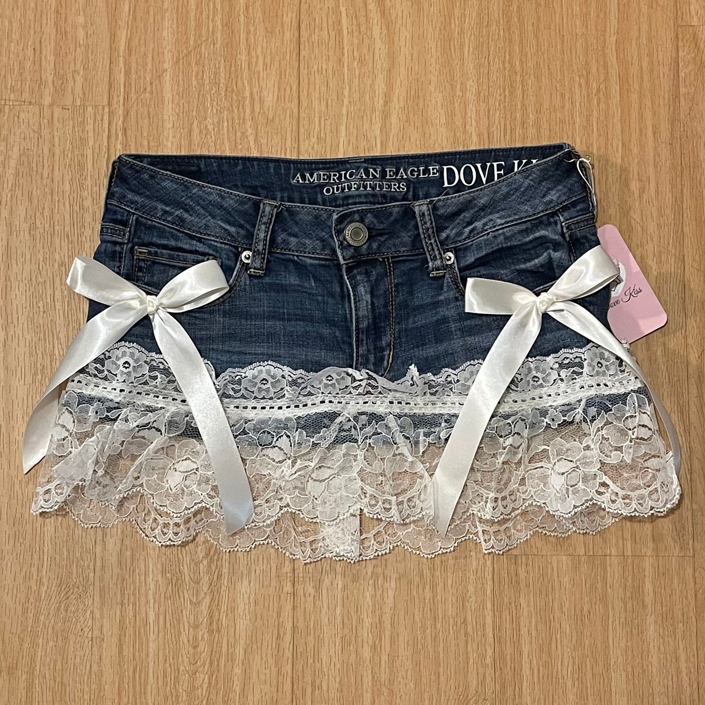 Reworked/Upcycled Princess Denim Mini Skirt (with lace & ribbons)