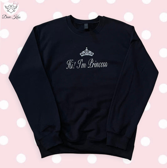 𓏲ּ𝄢 ‘Hi! I’m Princess’ Black Sweatshirt with Rhinestones