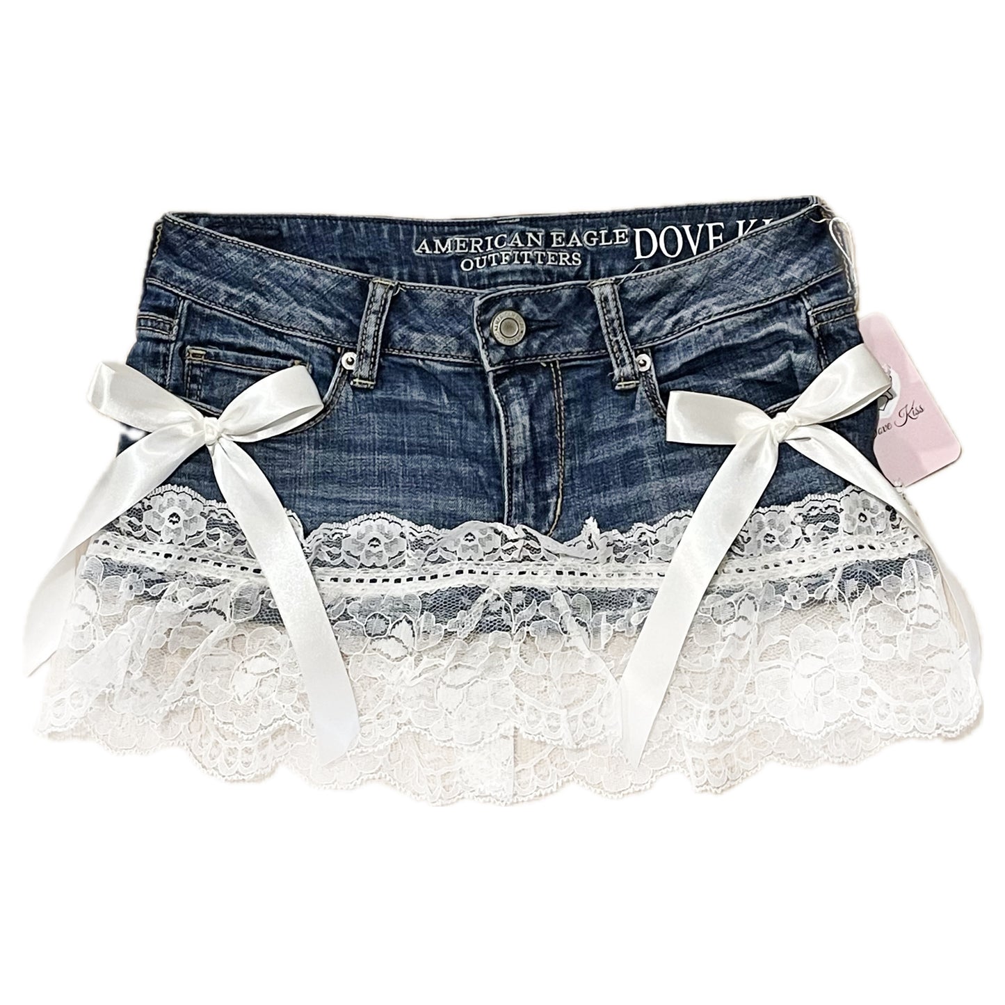 Reworked/Upcycled Princess Denim Mini Skirt (with lace & ribbons)