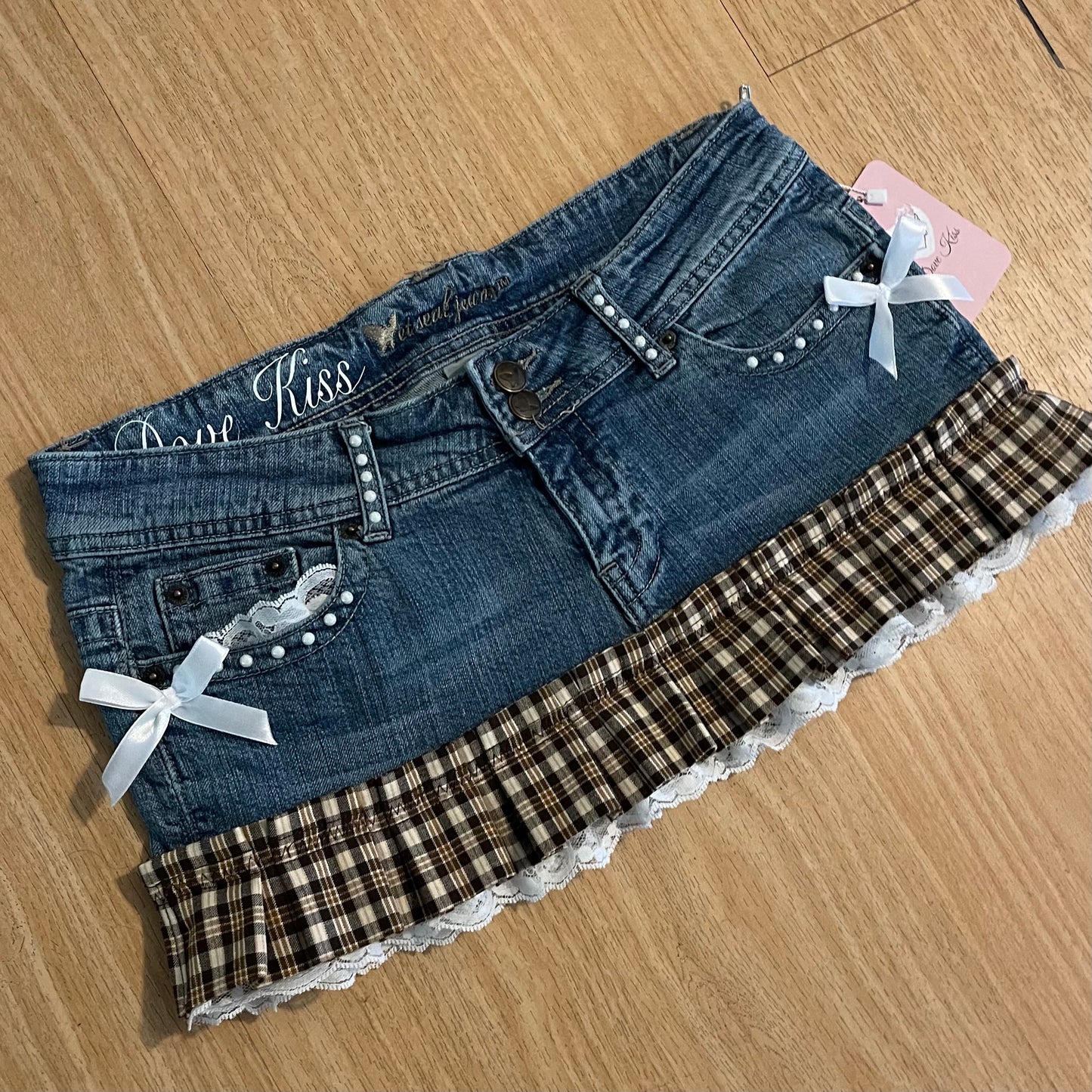 Reworked/Upcycled 70s Brooklyn Baby Diva Mini Skirt (with lace & embellishments)