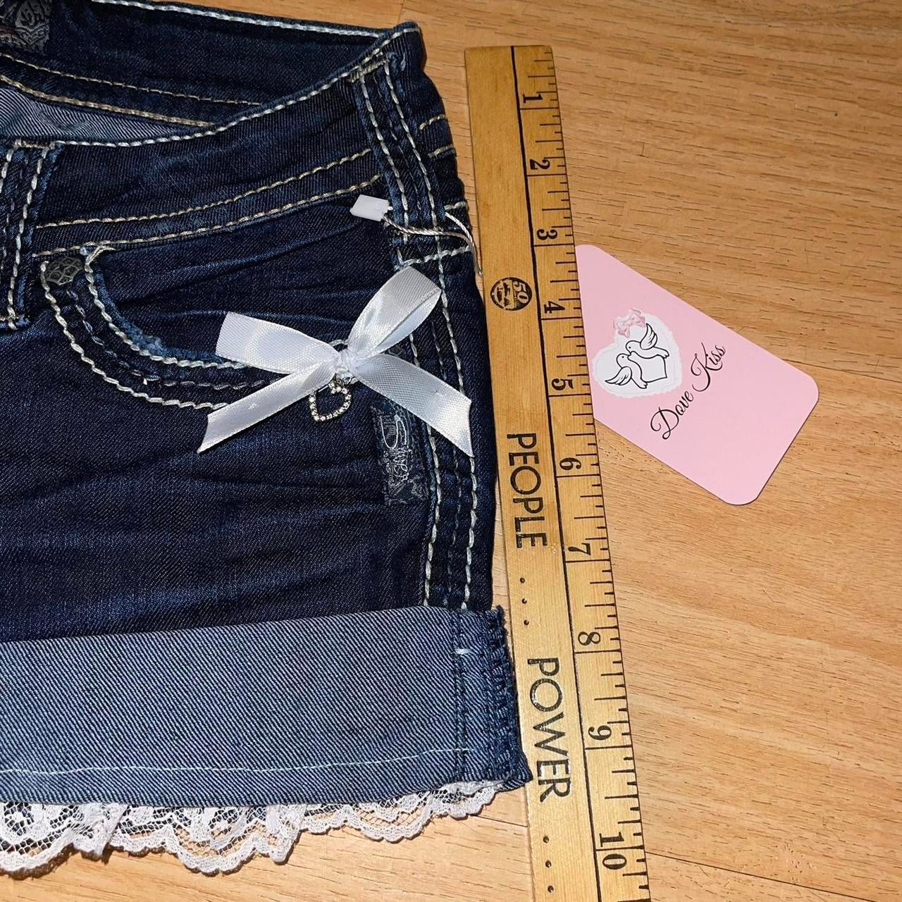 OOAK 2000s Princess Denim Mini Shorts (with lace and bows)