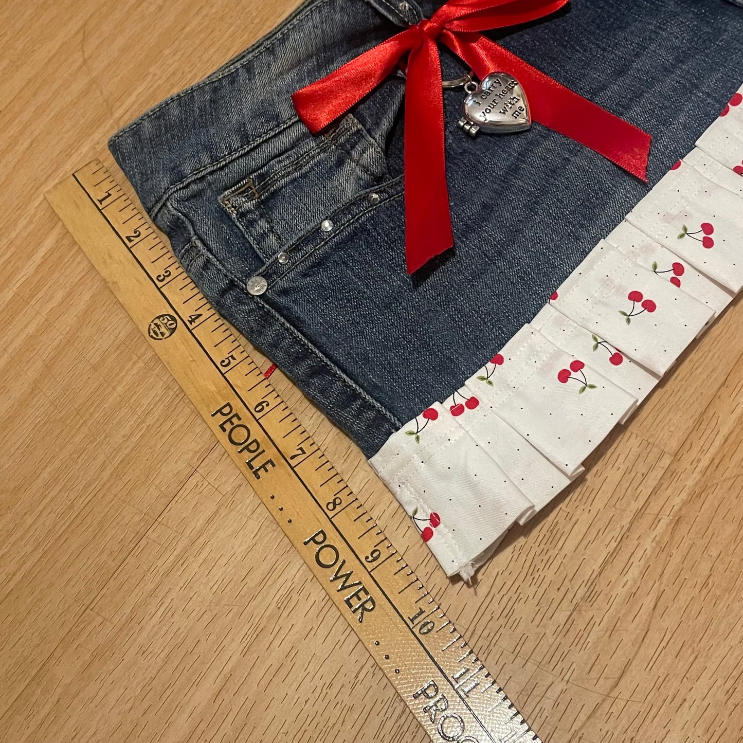Reworked/Upcycled Cherry Diva Mini Skirt (with lace & embellishments)