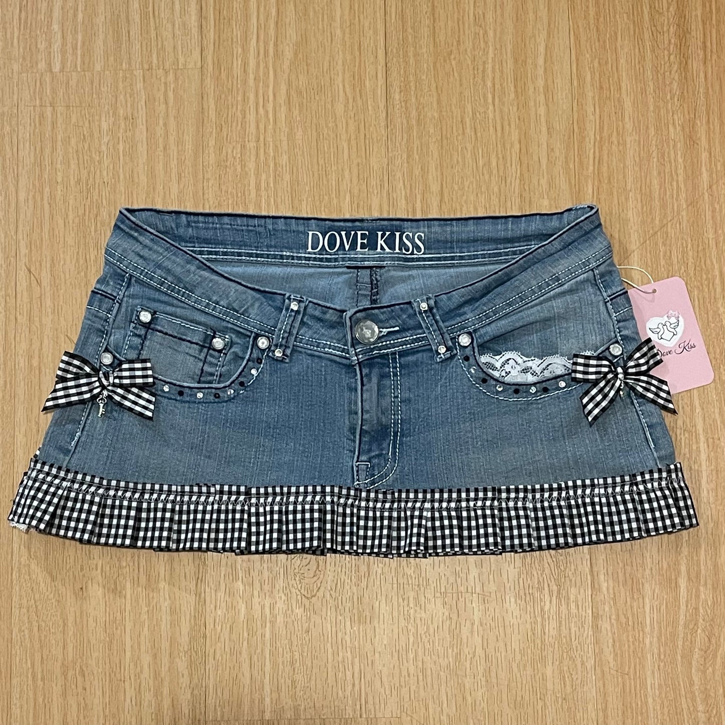 Reworked/Upcycled Diva Country Coquette Mini Skirt (with lace & embellishments)