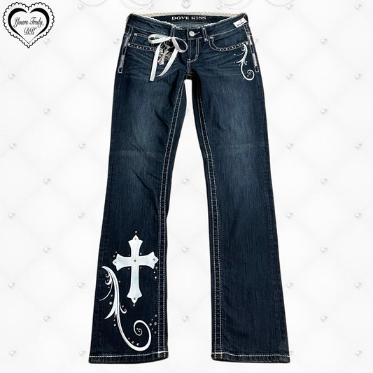 ✮ 𝐃𝐎𝐕𝐄 𝐊𝐈𝐒𝐒 Y2K Princess straight leg lace jeans