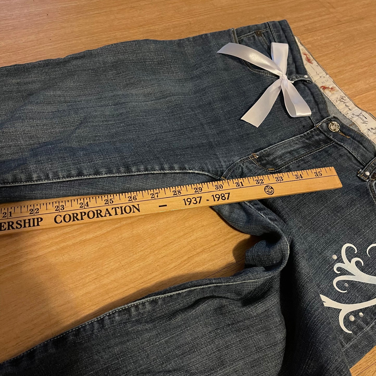 “Lace & Koi Tide” 2000s OOAK flare jeans