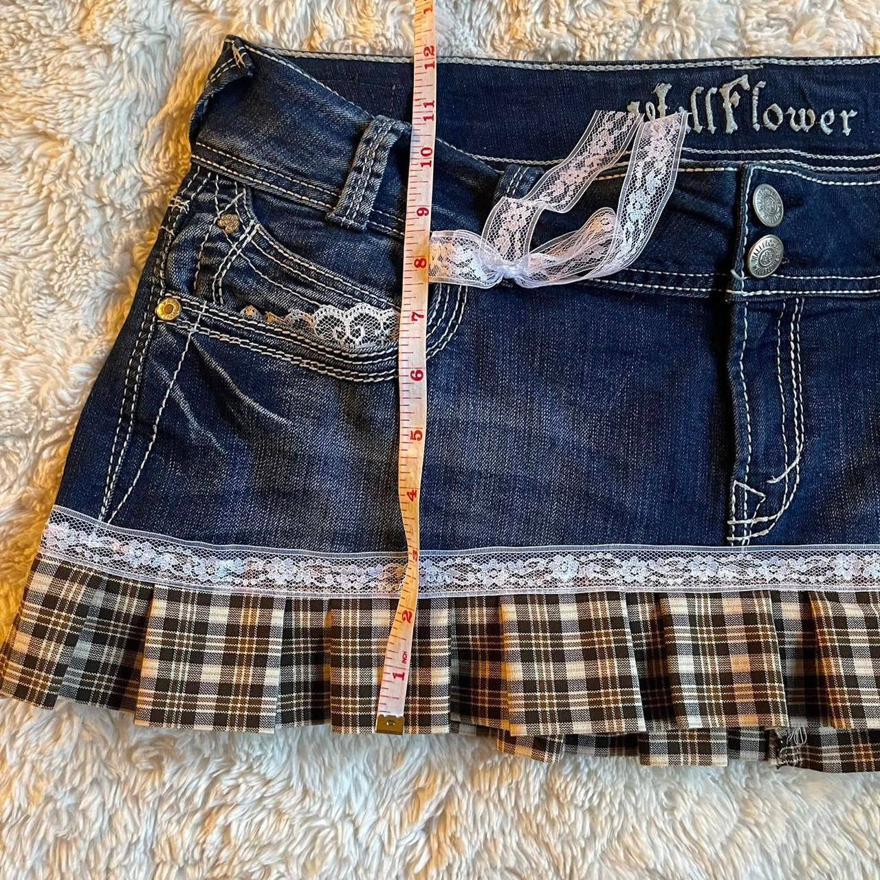 ୨୧ reworked OOAK vintage 70s brooklyn baby princess micro mini denim skirt with trim, lace and bows