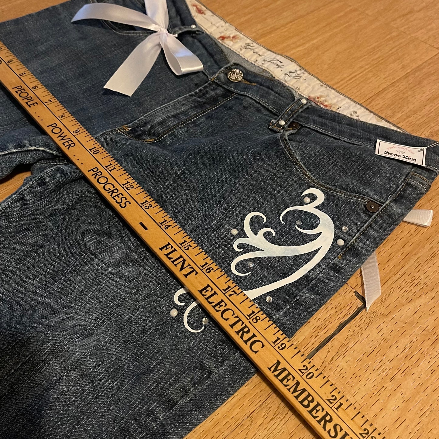 “Lace & Koi Tide” 2000s OOAK flare jeans