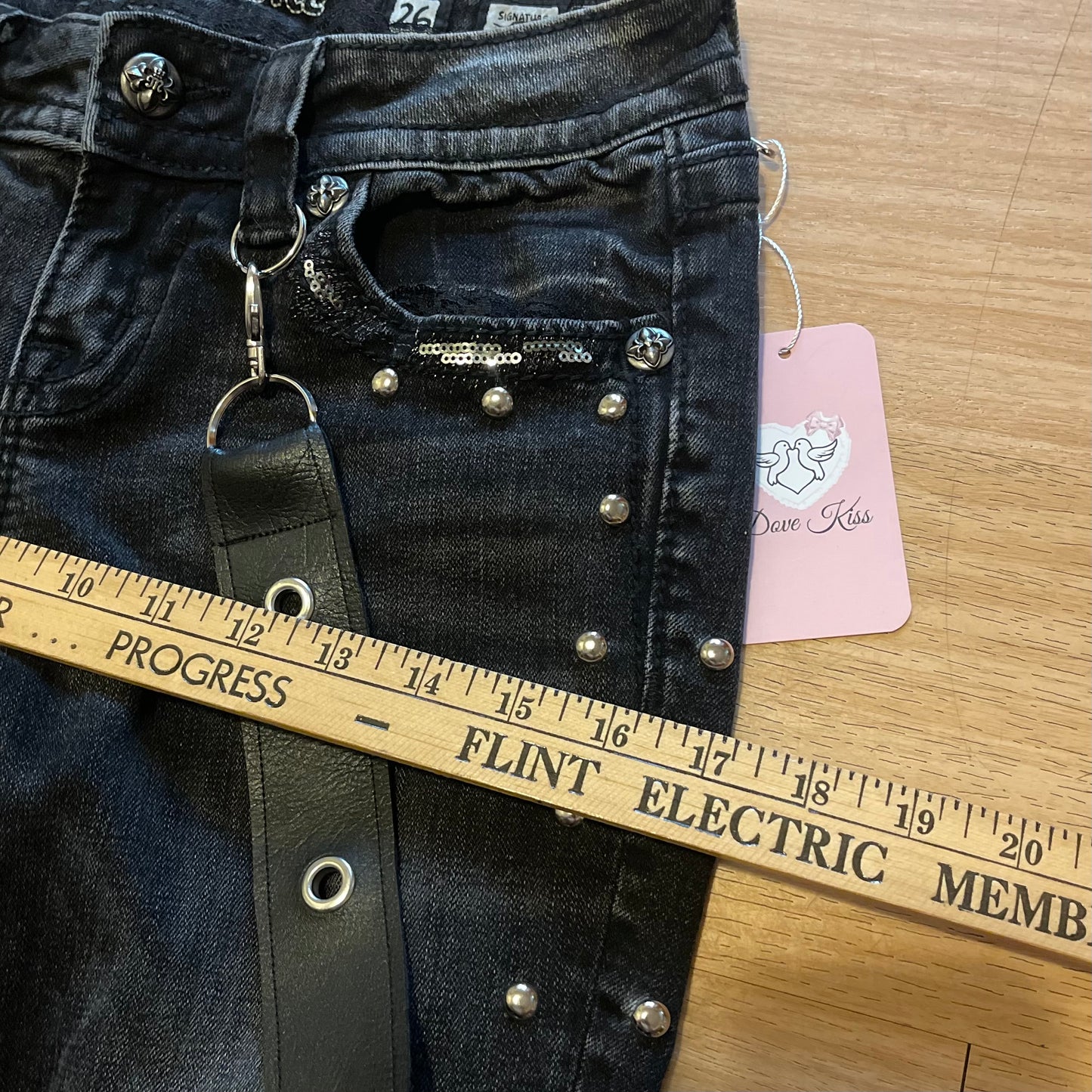 Reworked/upcycled y2k princess OOAK black ribbon jeans (with lace and embellishments)