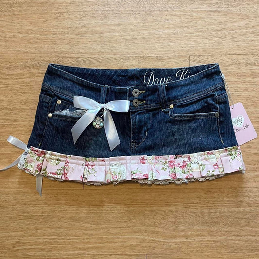 Reworked/Upcycled 2000s Micro Mini Skirt (with lace & embellishments)