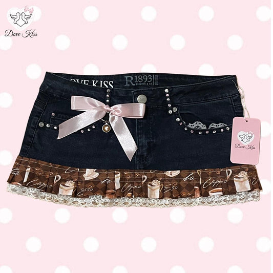 𓏲ּ𝄢 ‘Cappuccino Cutie’ hime gyaru princess micro mini skirt - SIZE SMALL