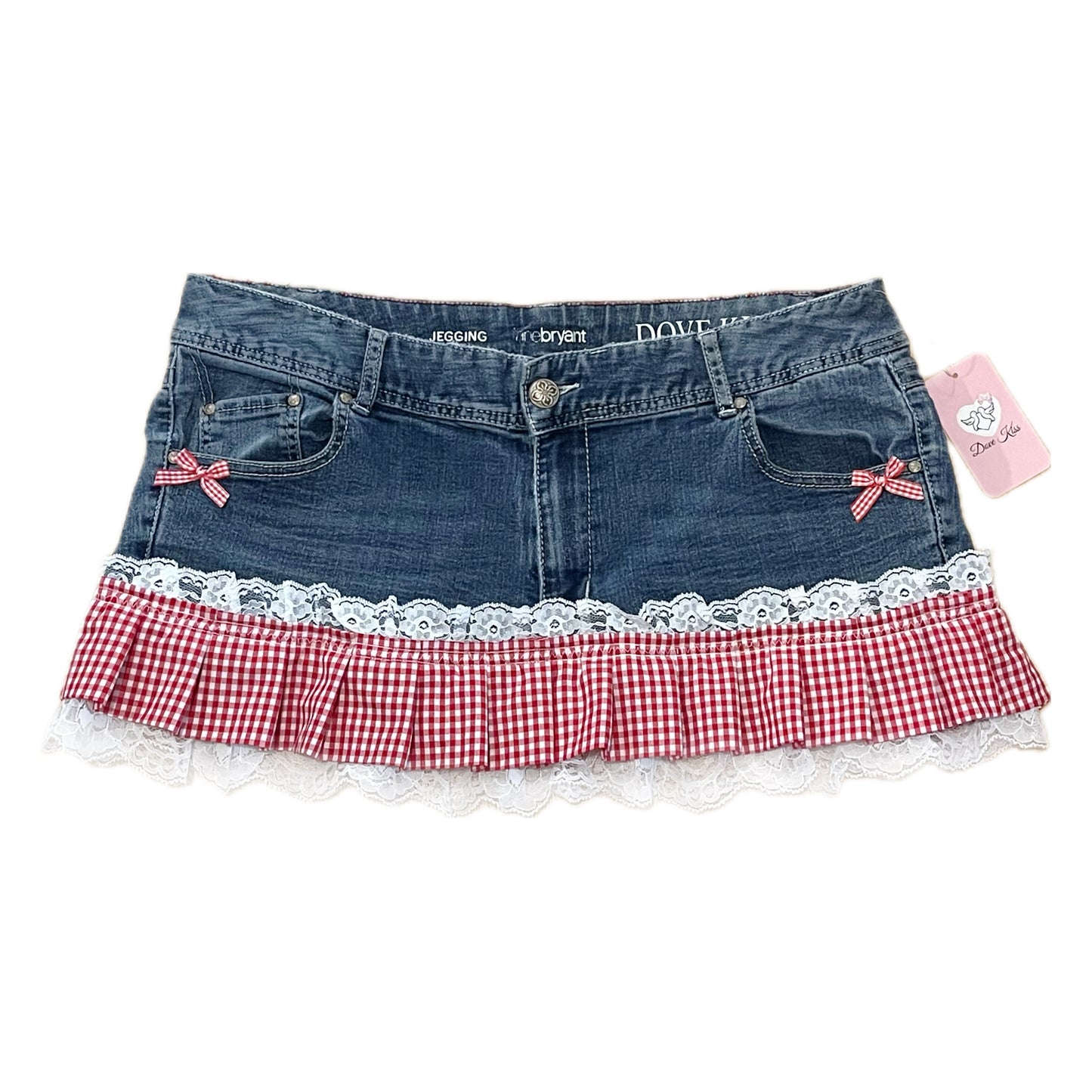 Reworked/Upcycled Diva Country Coquette Mini Skirt (with lace & embellishments)