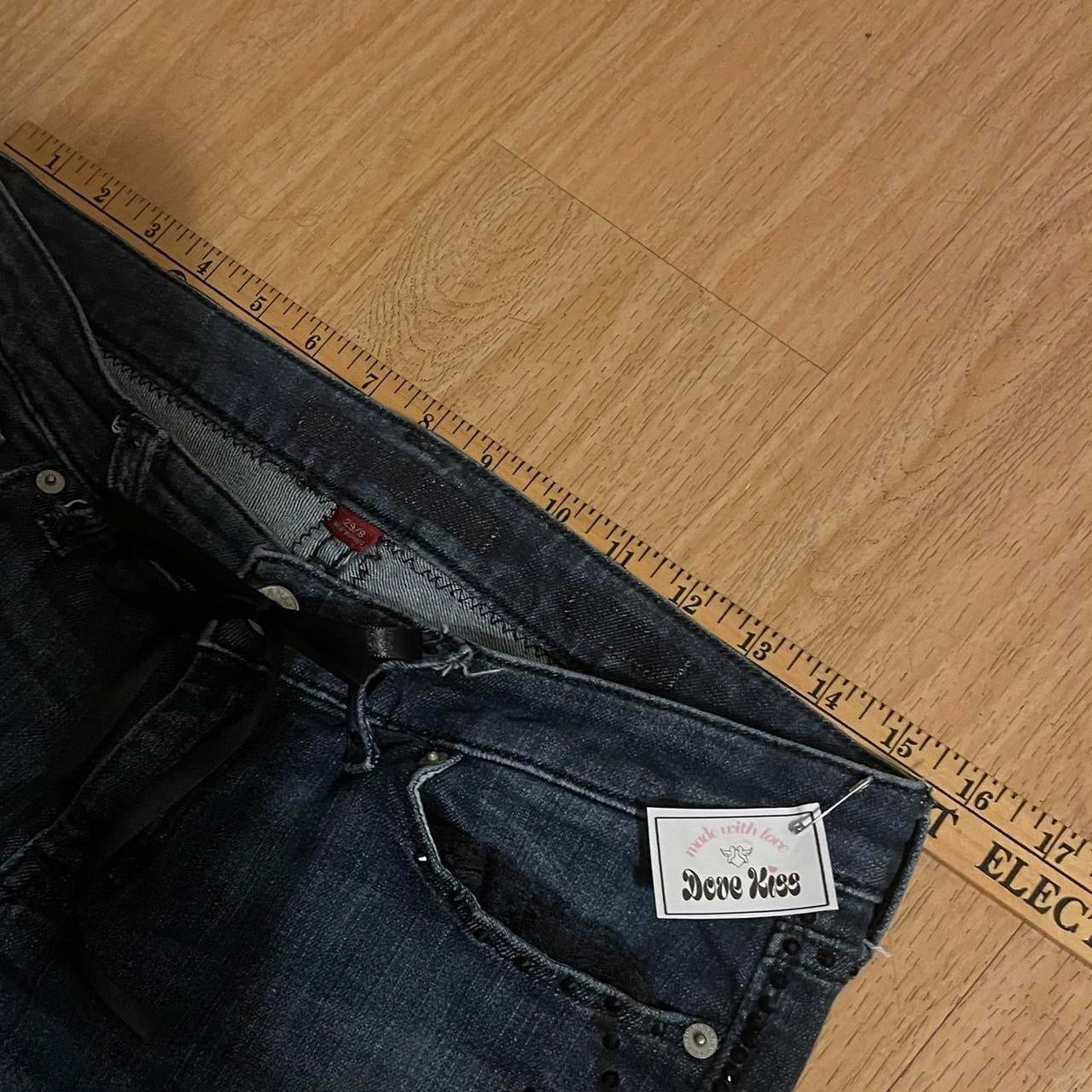 ୨୧ reworked y2k “Valia (Variant 2)” by Dove Kiss OOAK black ribbon flare jeans