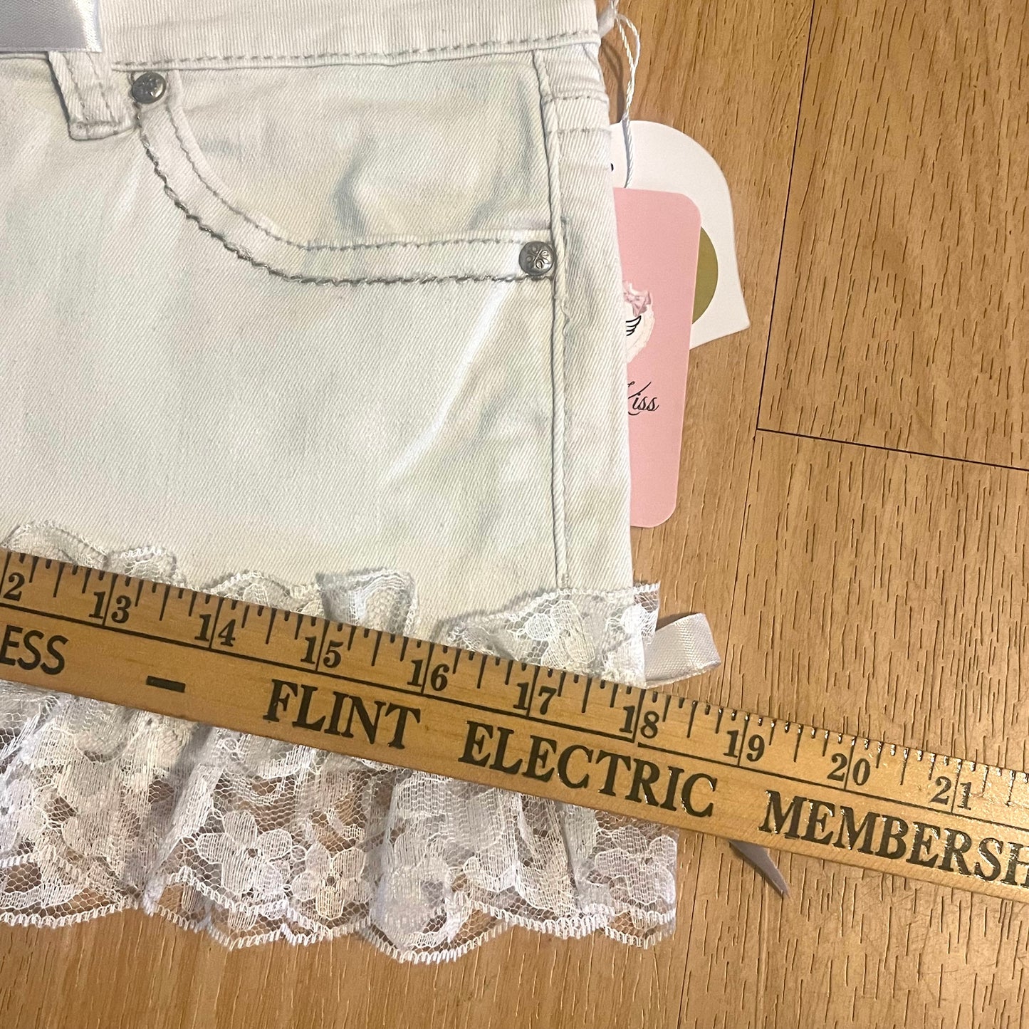 Reworked/Upcycled White Denim Mini Skirt (with lace & ribbons)