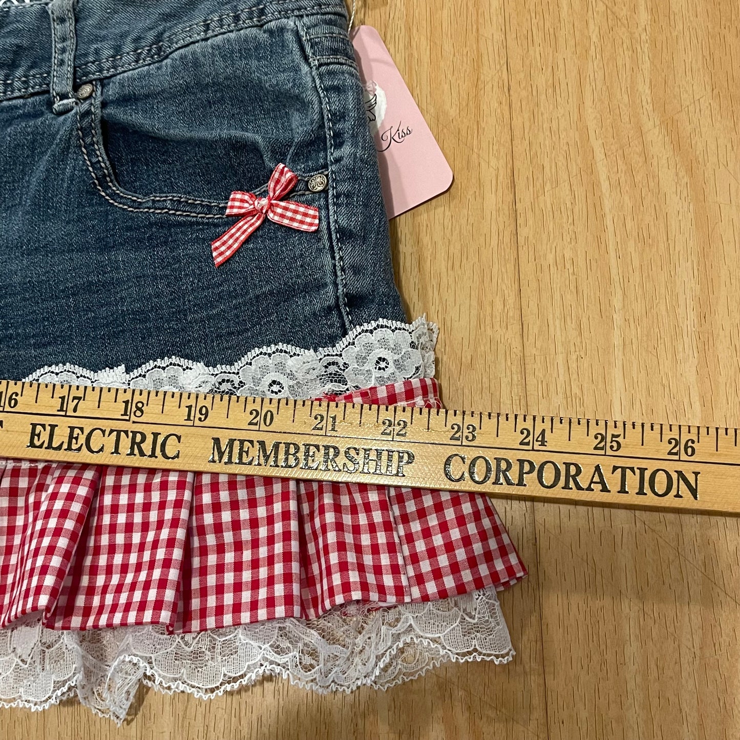 Reworked/Upcycled Diva Country Coquette Mini Skirt (with lace & embellishments)