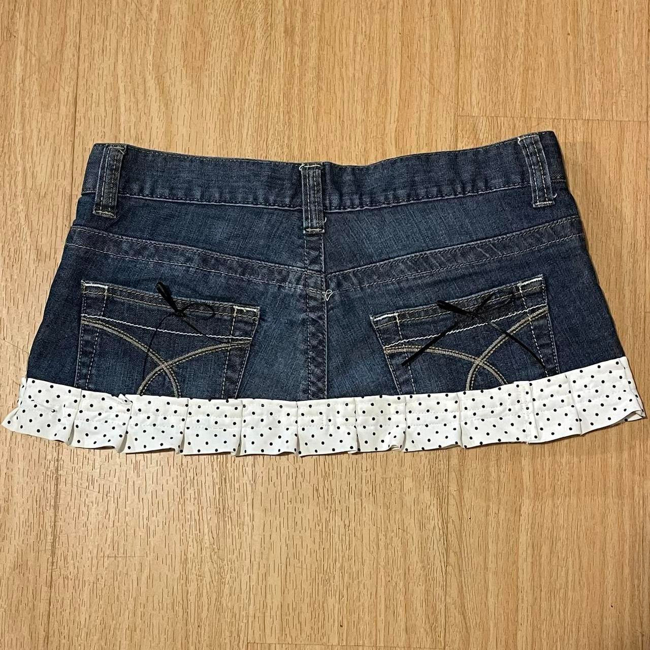 ୨୧ reworked OOAK y2k polka dot whimsy twee princess mini denim skirt
