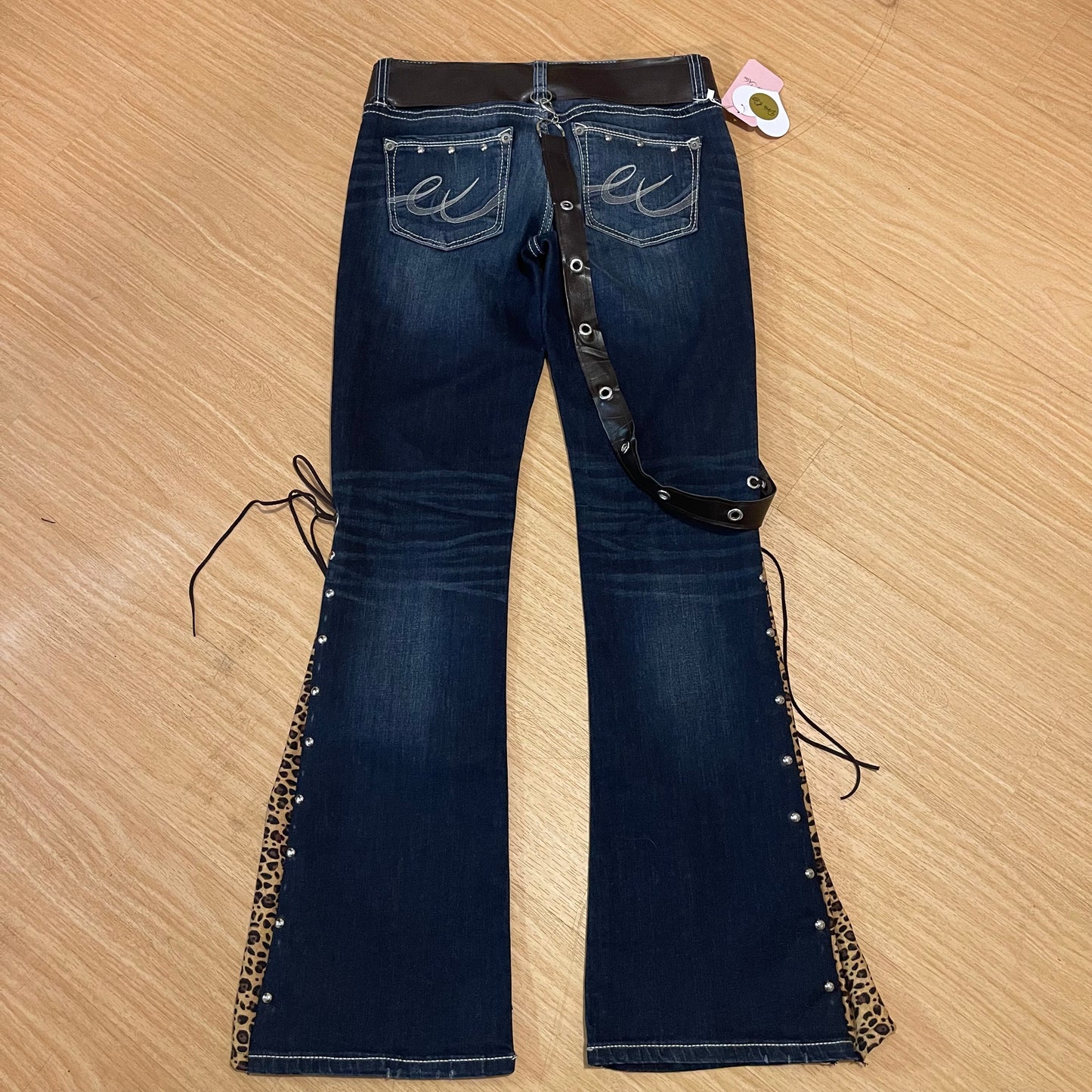 ROCKSTAR DIVA Reworked/Upcycled Leopard Flare Jeans - SIZE 6