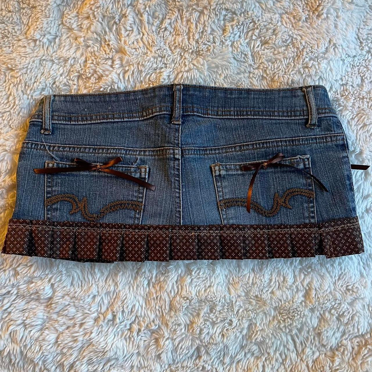 ୨୧ reworked OOAK vintage sweetheart princess micro mini denim skirt with monogram trim, heart patches, lace and bows