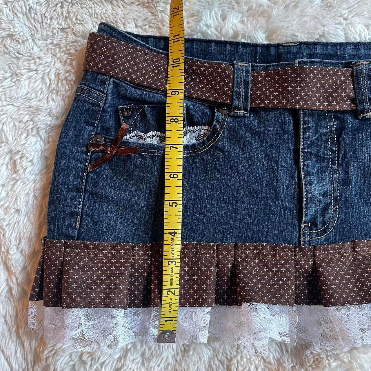 ୨୧ reworked OOAK vintage 70s brooklyn baby princess micro mini denim skirt with monogram trim, waist strip, lace and bows