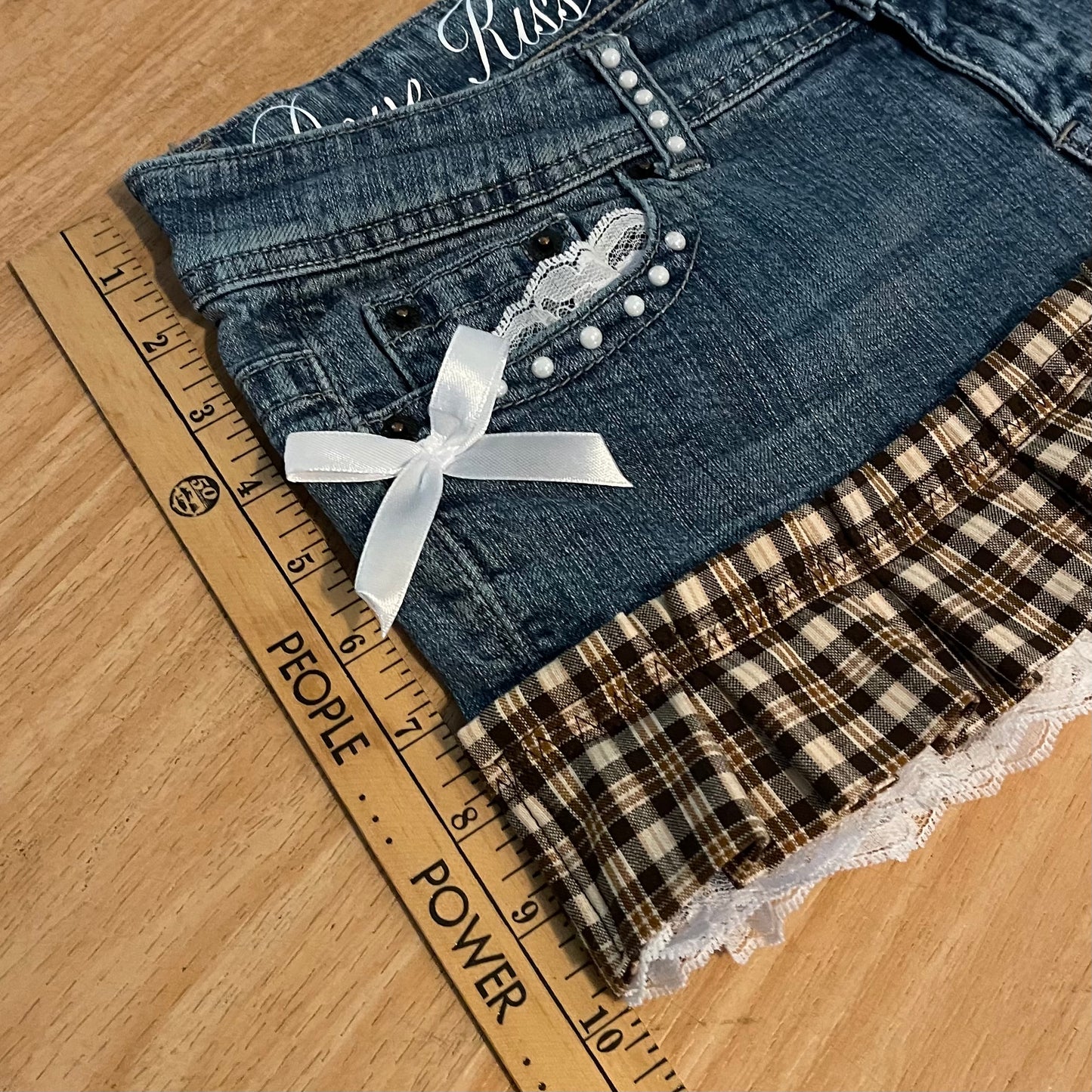 Reworked/Upcycled 70s Brooklyn Baby Diva Mini Skirt (with lace & embellishments)