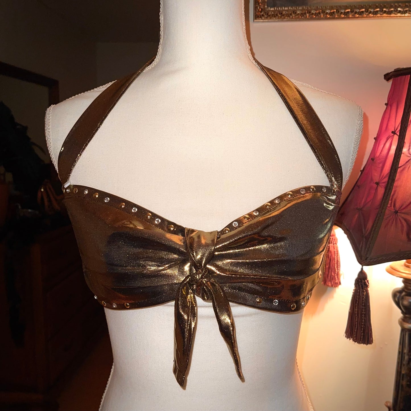 “Divalicious” Rhinestone Bralette in Gold