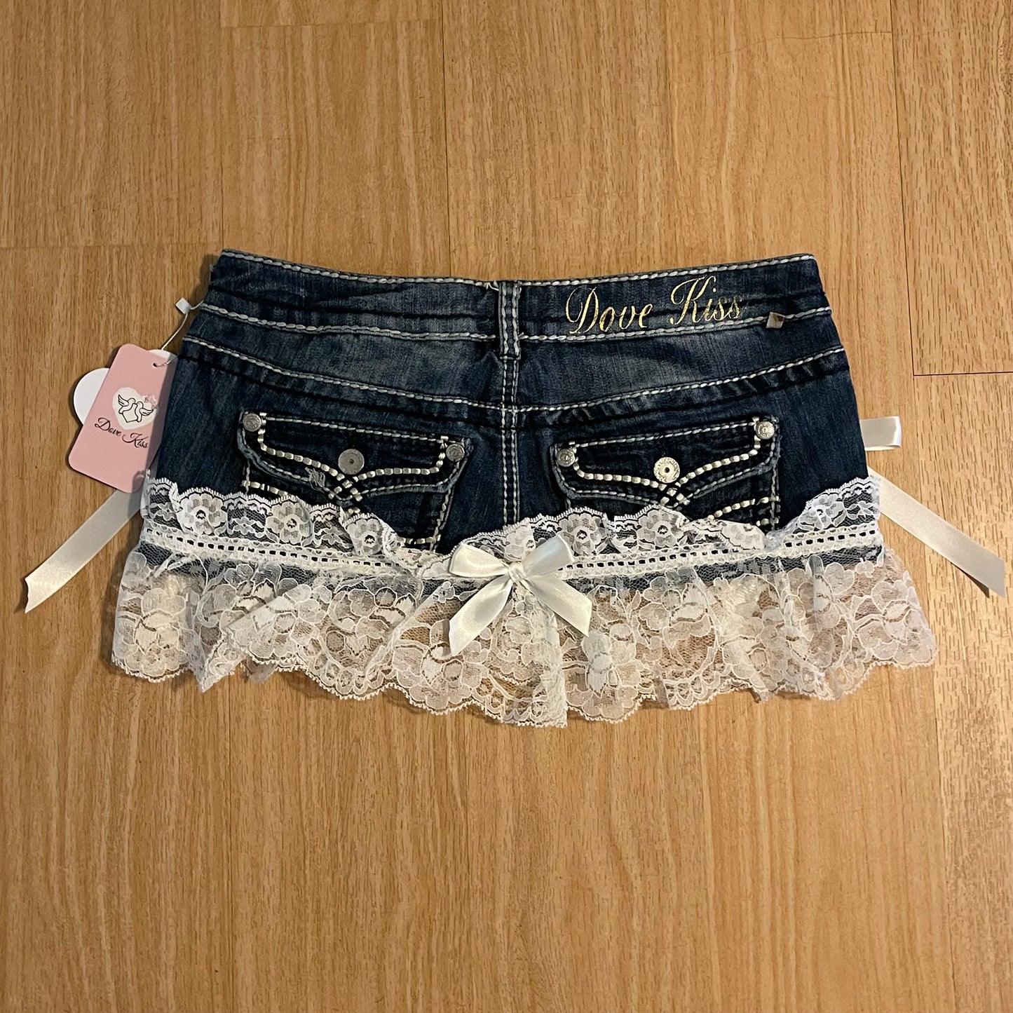 Reworked/Upcycled Mini Skirt (with lace & embellishments)
