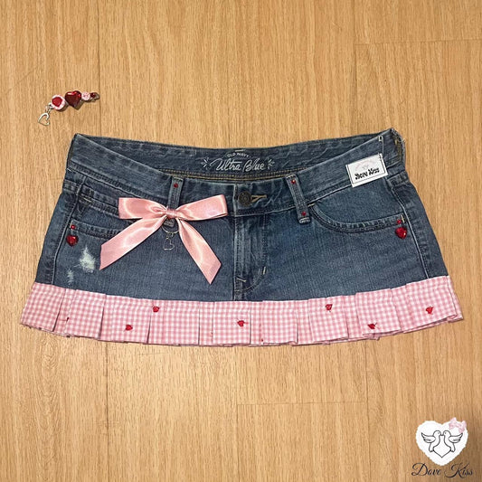 ୨୧ reworked OOAK y2k ‘sweetheart shortcake’ by Dove Kiss mini denim skirt