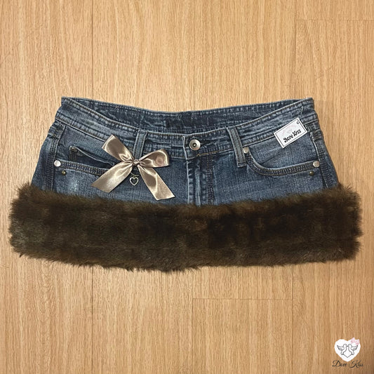 𓏲ּ𝄢 DOVE KISS 2000s grunge princess faux fur trim micro mini skirt