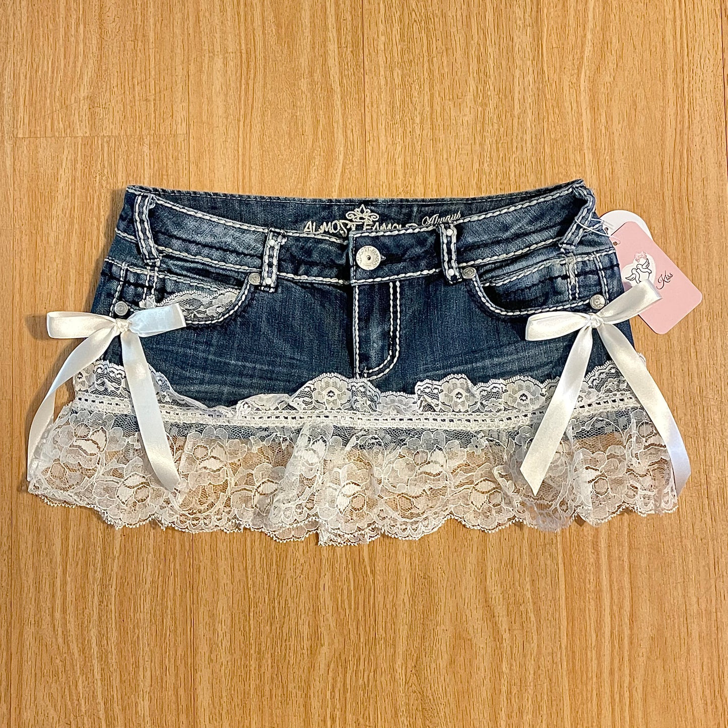 Reworked/Upcycled Mini Skirt (with lace & embellishments)