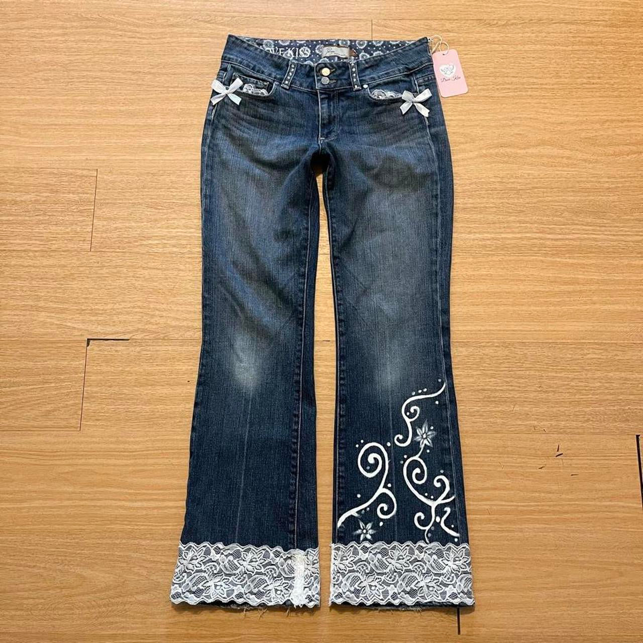 OOAK Y2K Princess Ribbon Jeans (with lace, hand-painted art & bows)