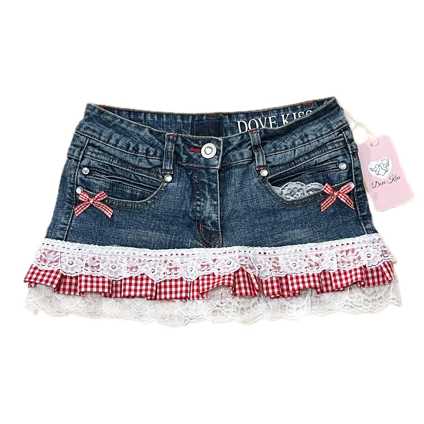 Reworked/Upcycled Diva Country Coquette Mini Skirt (with lace & embellishments)