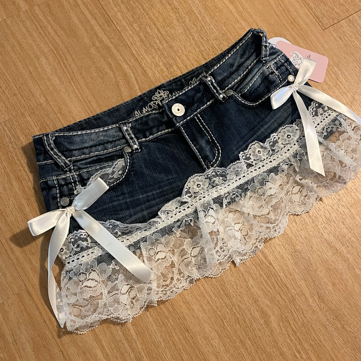 Reworked/Upcycled Mini Skirt (with lace & embellishments)