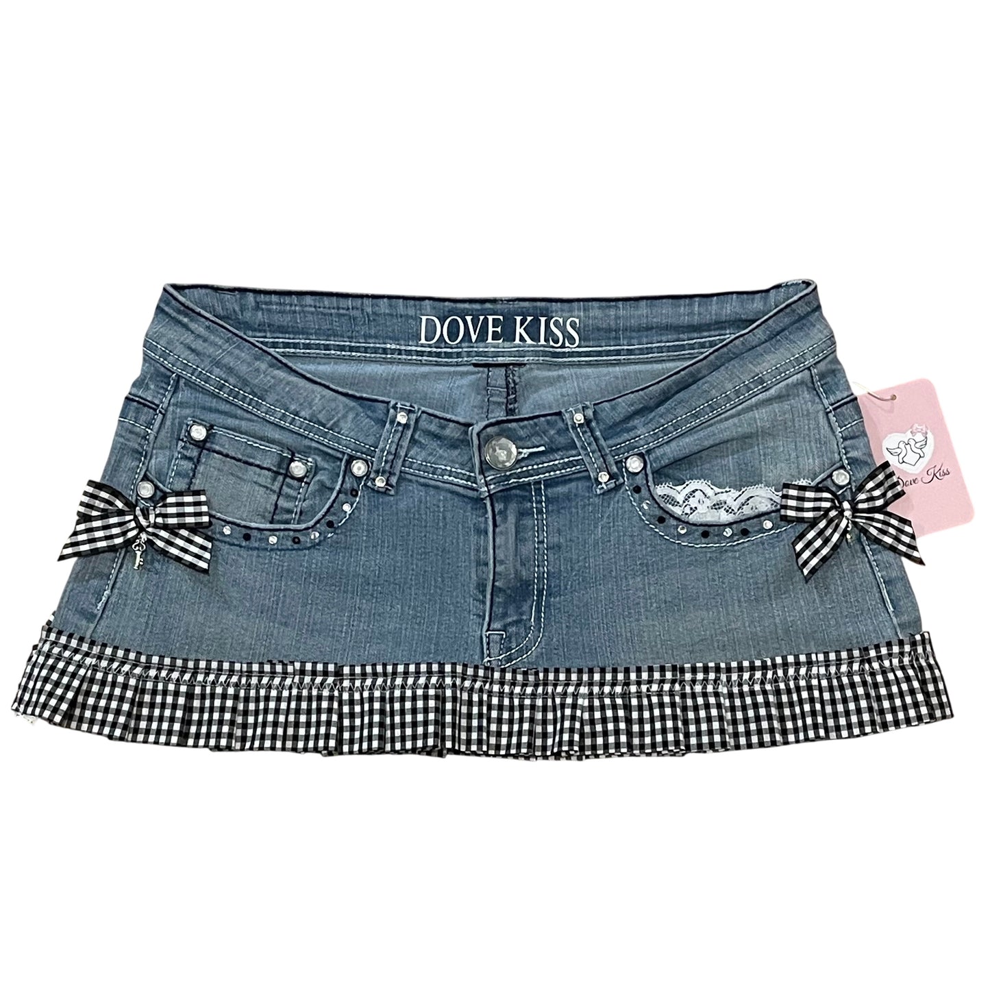 Reworked/Upcycled Diva Country Coquette Mini Skirt (with lace & embellishments)