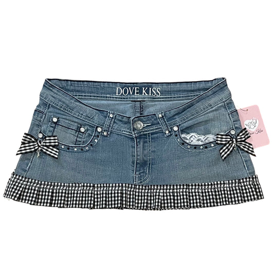 Reworked/Upcycled Diva Country Coquette Mini Skirt (with lace & embellishments)