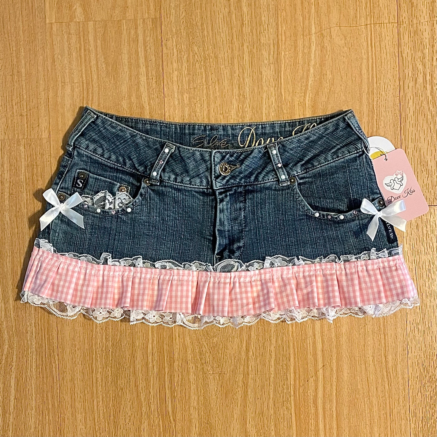 Reworked/Upcycled Diva Country Coquette Mini Skirt (with lace & embellishments)