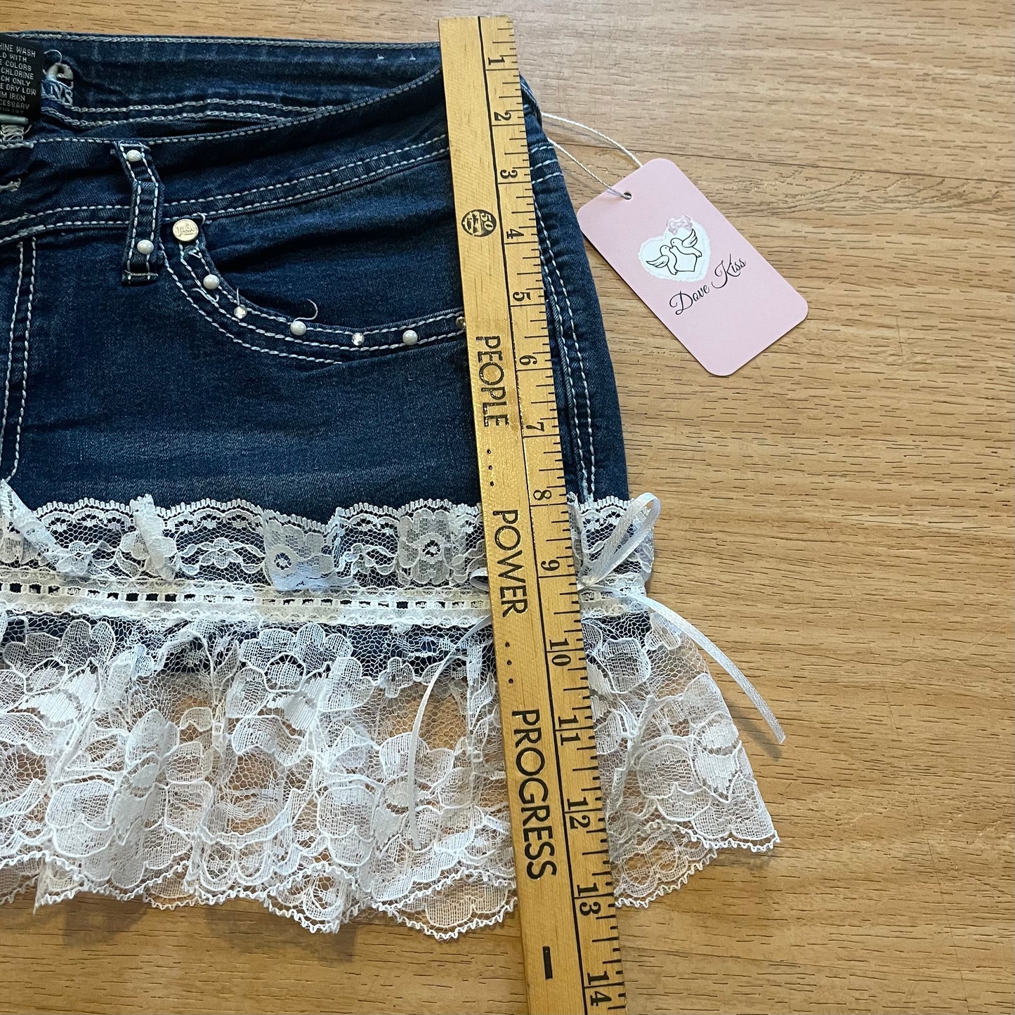 OOAK 2000s Reworked/Upcycled Mini Skirt (with lace & embellishments)
