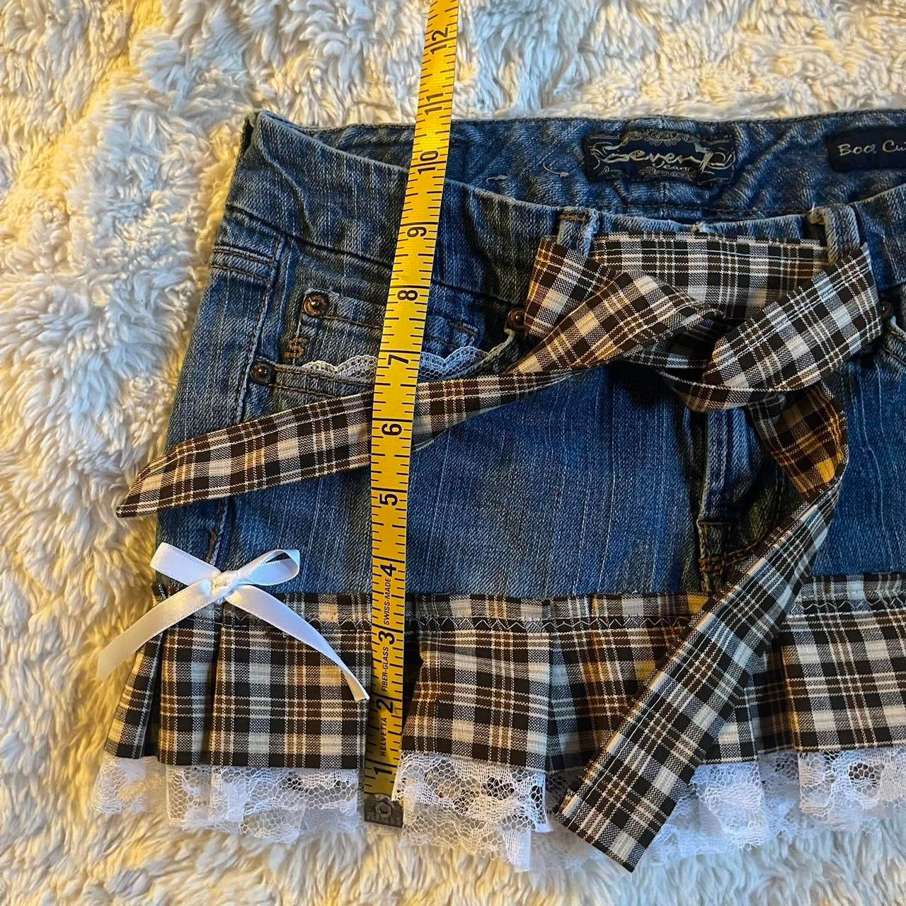 ୨୧ reworked OOAK vintage 70s brooklyn baby princess micro mini denim skirt with trim, lace and bows