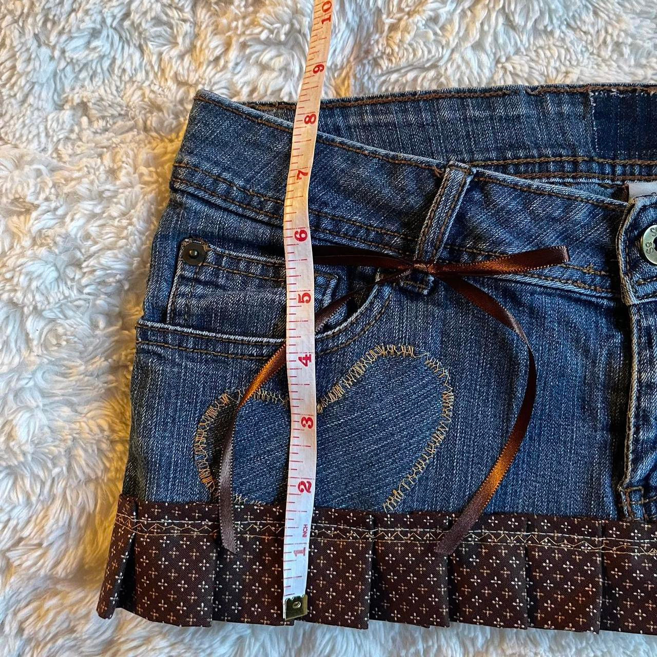 ୨୧ reworked OOAK vintage sweetheart princess micro mini denim skirt with monogram trim, heart patches, lace and bows