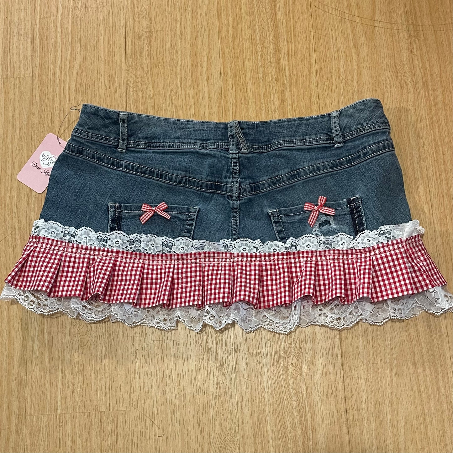 Reworked/Upcycled Diva Country Coquette Mini Skirt (with lace & embellishments)