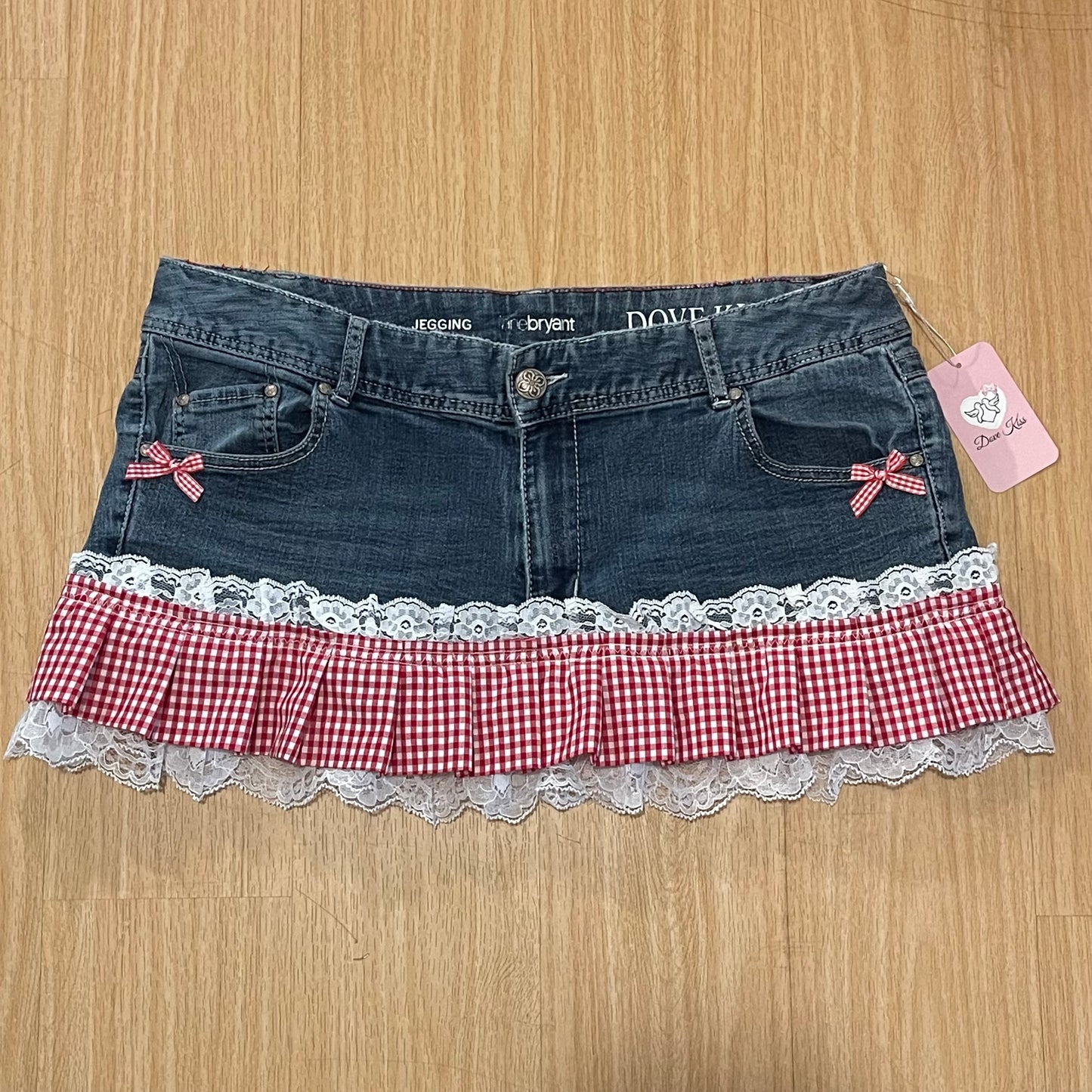 Reworked/Upcycled Diva Country Coquette Mini Skirt (with lace & embellishments)